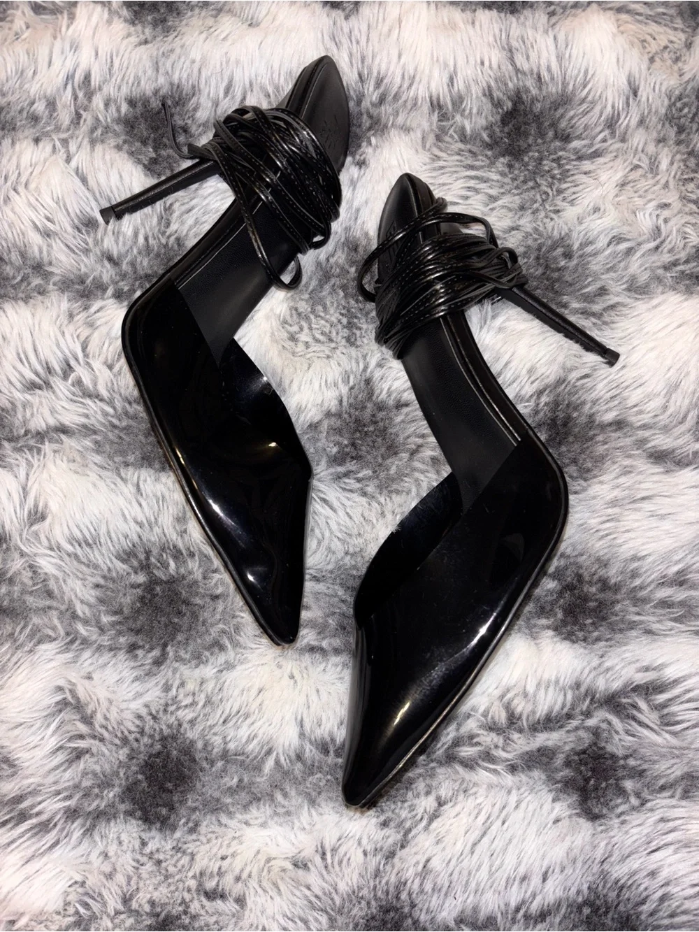 Femme LA Luisa Lace Up in GlazedBlack Pointed Toe Lace-Up Women's Heels